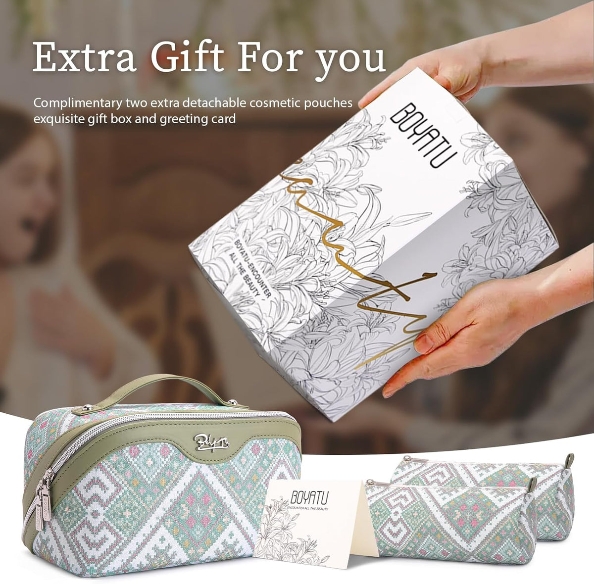 Travel Makeup Bags for Women: Vintage Roman Column Texture | Each Journey, Quiet Luxury Serenity - 3 Pcs Set Large Capacity Cosmetic Bag Organizer Toiletry Purse(Green)