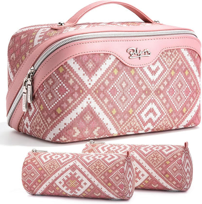 Travel Makeup Bags for Women: Vintage Roman Column Texture | Each Journey, Quiet Luxury Serenity - 3 Pcs Set Large Capacity Cosmetic Bag Organizer Toiletry Purse(Green)