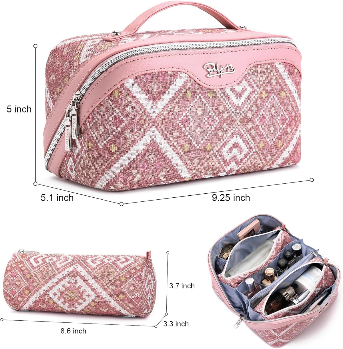 Travel Makeup Bags for Women: Vintage Roman Column Texture | Each Journey, Quiet Luxury Serenity - 3 Pcs Set Large Capacity Cosmetic Bag Organizer Toiletry Purse(Green)