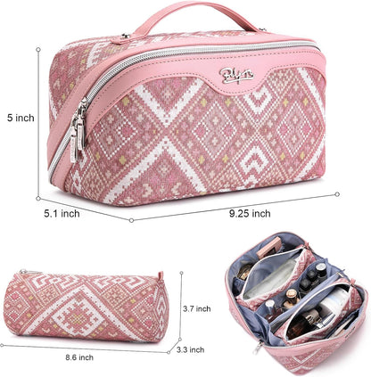Travel Makeup Bags for Women: Vintage Roman Column Texture | Each Journey, Quiet Luxury Serenity - 3 Pcs Set Large Capacity Cosmetic Bag Organizer Toiletry Purse(Green)