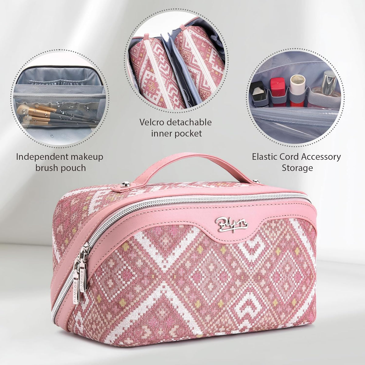 Travel Makeup Bags for Women: Vintage Roman Column Texture | Each Journey, Quiet Luxury Serenity - 3 Pcs Set Large Capacity Cosmetic Bag Organizer Toiletry Purse(Green)