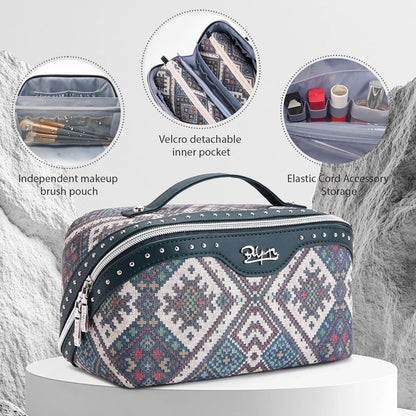 Travel Makeup Bags for Women: Vintage Roman Column Texture | Each Journey, Quiet Luxury Serenity - 3 Pcs Set Large Capacity Cosmetic Bag Organizer Toiletry Purse(Green)
