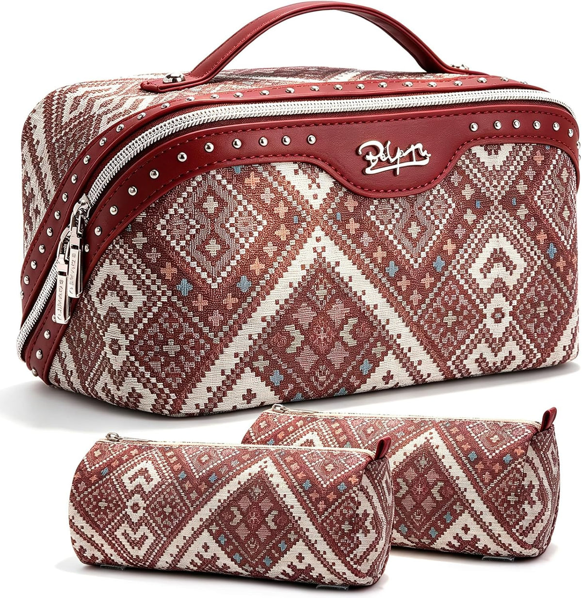 Travel Makeup Bags for Women: Vintage Roman Column Texture | Each Journey, Quiet Luxury Serenity - 3 Pcs Set Large Capacity Cosmetic Bag Organizer Toiletry Purse(Green)