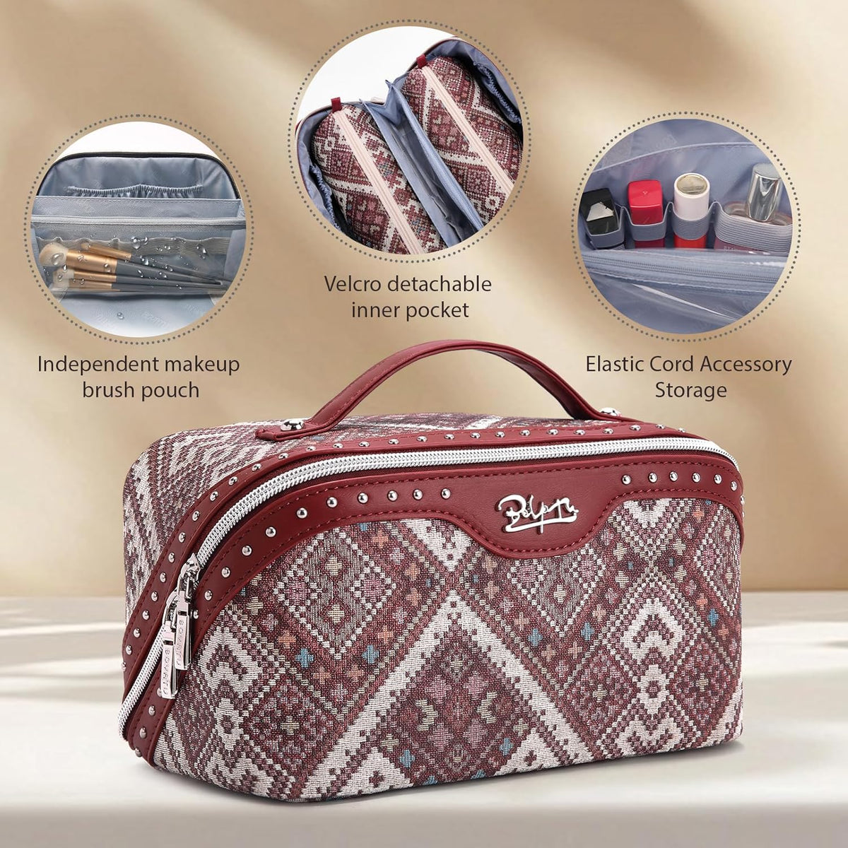 Travel Makeup Bags for Women: Vintage Roman Column Texture | Each Journey, Quiet Luxury Serenity - 3 Pcs Set Large Capacity Cosmetic Bag Organizer Toiletry Purse(Green)