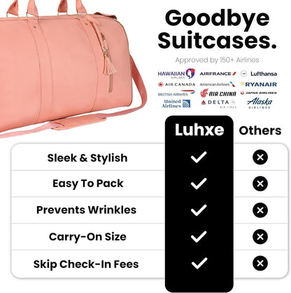 Travel Convertible Carry On Garment Bag 2.0 with Shoe Pouch & Detachable Shoulder Strap - Improved Zipper and reinforced straps - Rose