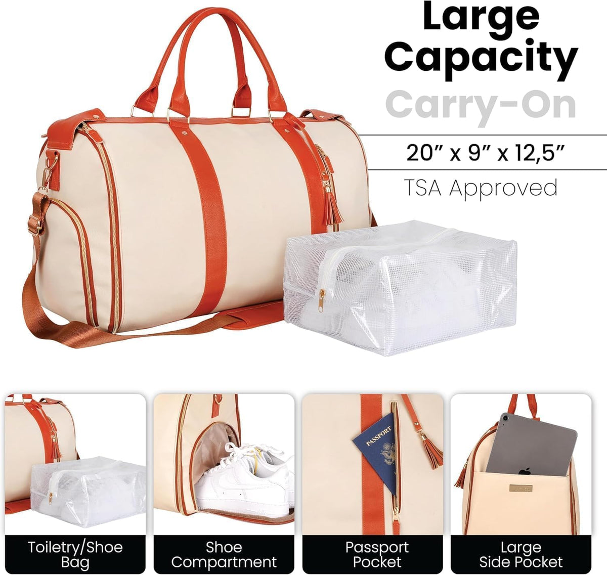 Travel Convertible Carry On Garment Bag 2.0 with Shoe Pouch & Detachable Shoulder Strap - Improved Zipper and reinforced straps - Rose