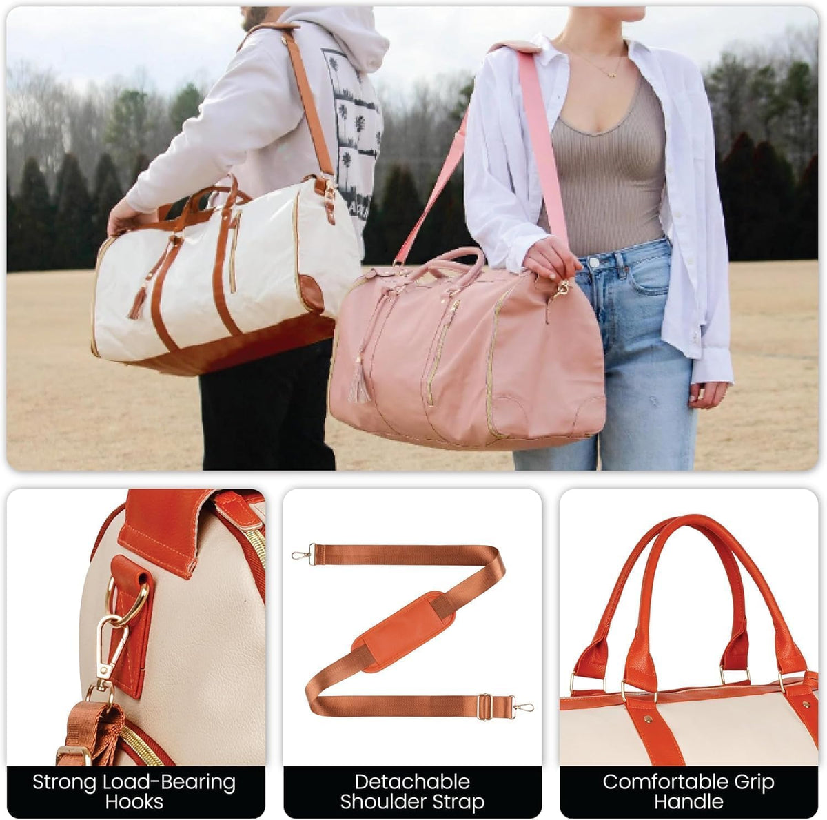 Travel Convertible Carry On Garment Bag 2.0 with Shoe Pouch & Detachable Shoulder Strap - Improved Zipper and reinforced straps - Rose