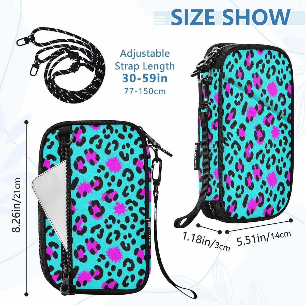 Travel Document Organizer 8.26×5.51×1.18 In | Water Resistant Oxford Multi Pockets Detachable Strap for Adults Outdoor Navy Teal
