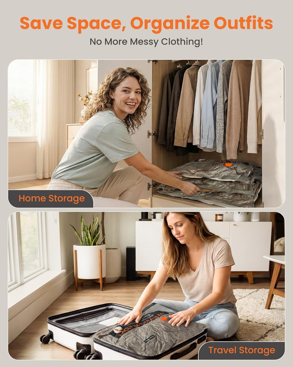 Vacuum Bags for Clothing Travel with Rechargeable Electric Pump, Compression Vacuuum Storage Bags for Luggage and Seasonal Storage, Space Saver Seal Bags for Cruise and Vacation