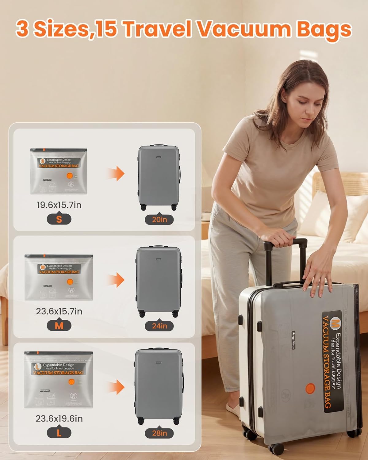 Vacuum Bags for Clothing Travel with Rechargeable Electric Pump, Compression Vacuuum Storage Bags for Luggage and Seasonal Storage, Space Saver Seal Bags for Cruise and Vacation