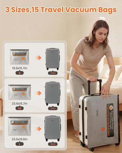 Vacuum Bags for Clothing Travel with Rechargeable Electric Pump, Compression Vacuuum Storage Bags for Luggage and Seasonal Storage, Space Saver Seal Bags for Cruise and Vacation