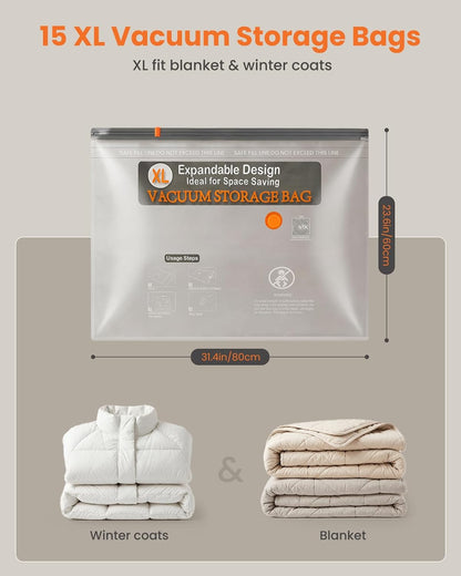 Vacuum Bags for Clothing Travel with Rechargeable Electric Pump, Compression Vacuuum Storage Bags for Luggage and Seasonal Storage, Space Saver Seal Bags for Cruise and Vacation
