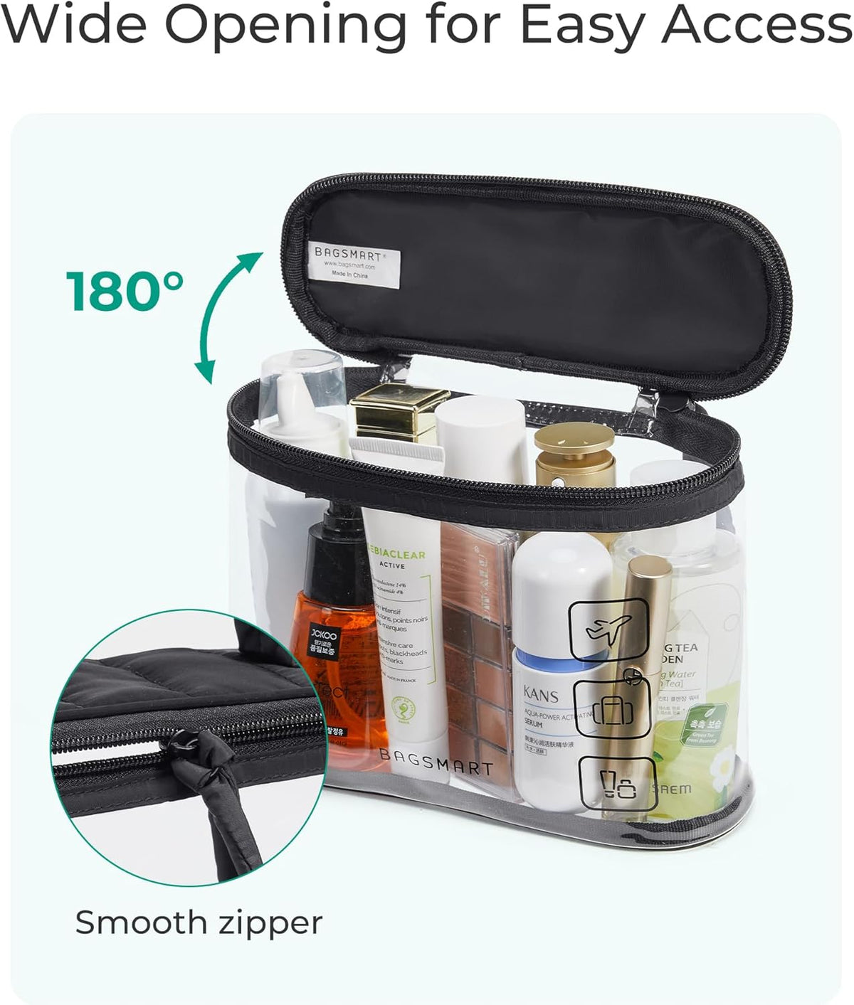 TSA Approved Toiletry Bag, Clear Makeup Cosmetic Bag Organizer, Quart Size Travel Bag for Toiletries, Carry-on Travel Accessories Essentials, Black-2pcs