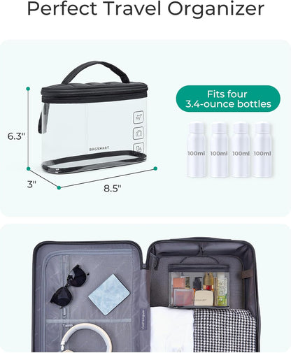 TSA Approved Toiletry Bag, Clear Makeup Cosmetic Bag Organizer, Quart Size Travel Bag for Toiletries, Carry-on Travel Accessories Essentials, Black-2pcs