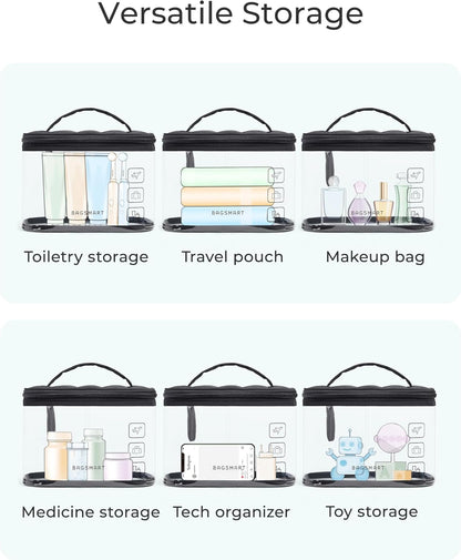 TSA Approved Toiletry Bag, Clear Makeup Cosmetic Bag Organizer, Quart Size Travel Bag for Toiletries, Carry-on Travel Accessories Essentials, Black-2pcs