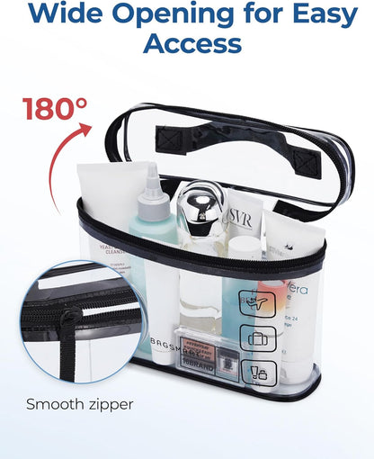 TSA Approved Toiletry Bag, Clear Makeup Cosmetic Bag Organizer, Quart Size Travel Bag for Toiletries, Carry-on Travel Accessories Essentials, Black-2pcs