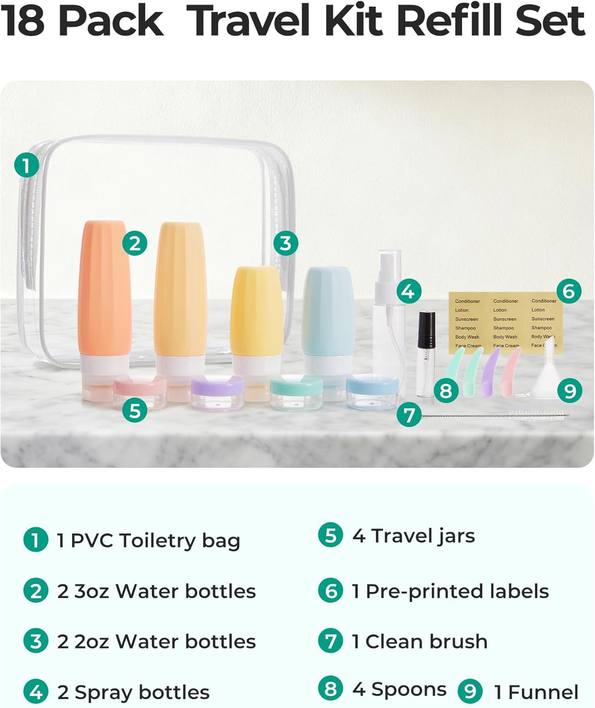 TSA Approved Toiletry Bag, Clear Makeup Cosmetic Bag Organizer, Quart Size Travel Bag for Toiletries, Carry-on Travel Accessories Essentials, Black-2pcs