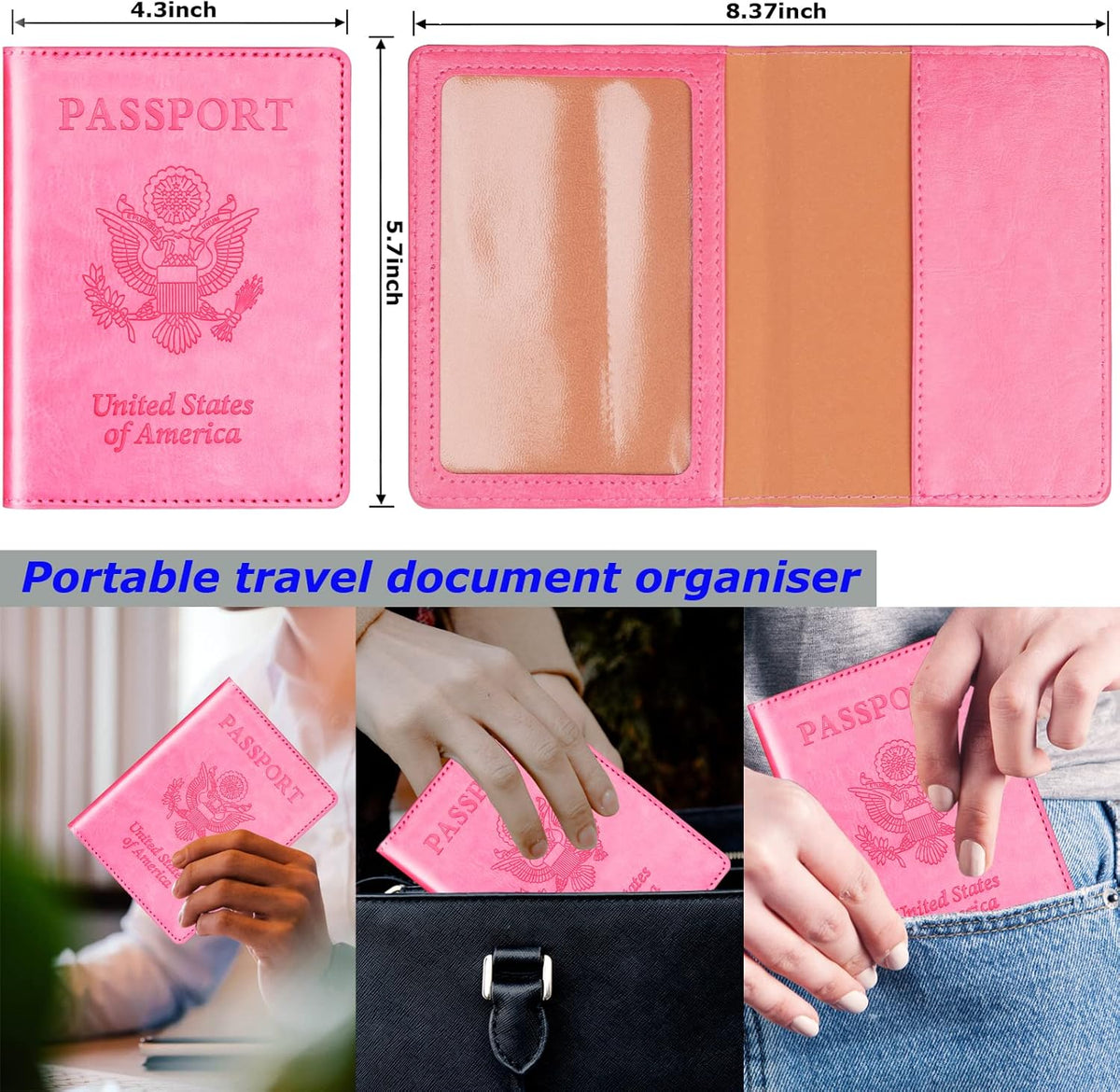 Rose Gold & Gray Passport Holder for Travel, Passport Wallet Cover Case for Family Women Men Cruise Essentials, Travel Must Haves Passports Book Protector