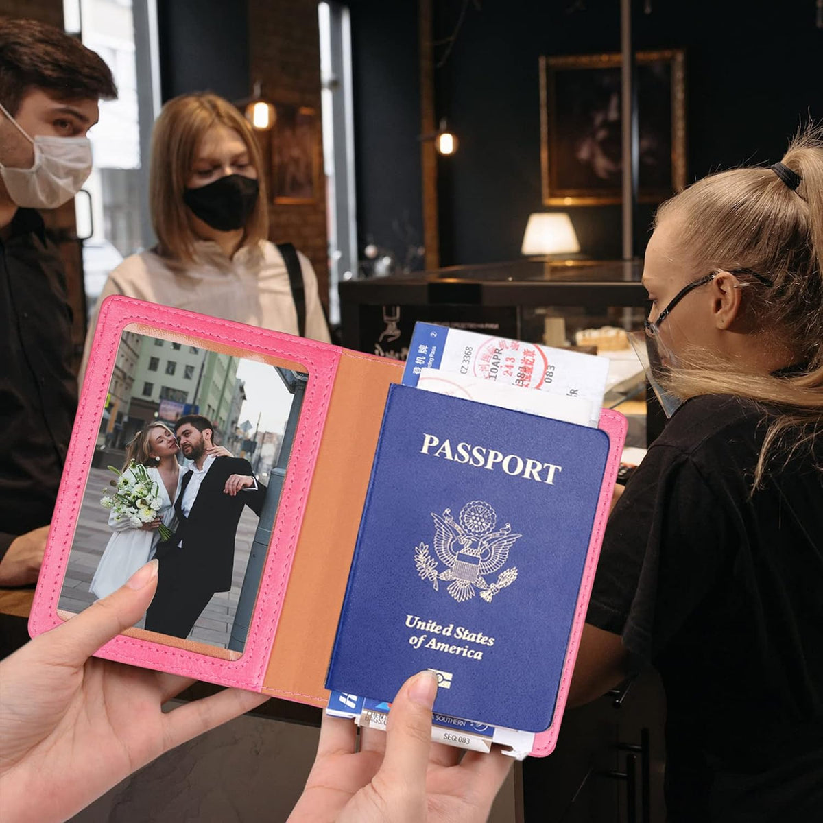 Rose Gold & Gray Passport Holder for Travel, Passport Wallet Cover Case for Family Women Men Cruise Essentials, Travel Must Haves Passports Book Protector