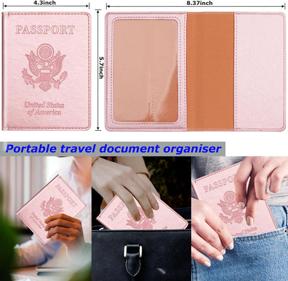 Rose Gold & Gray Passport Holder for Travel, Passport Wallet Cover Case for Family Women Men Cruise Essentials, Travel Must Haves Passports Book Protector