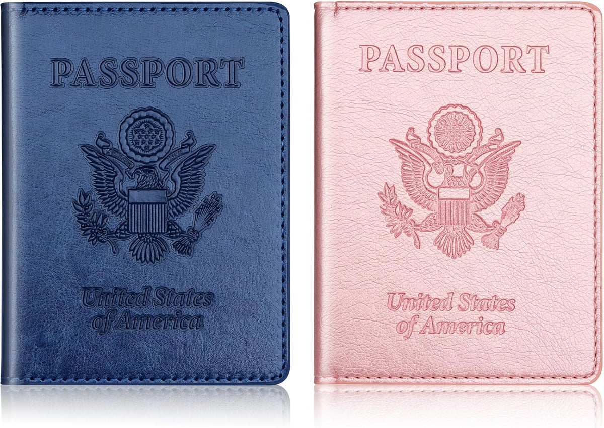 Rose Gold & Gray Passport Holder for Travel, Passport Wallet Cover Case for Family Women Men Cruise Essentials, Travel Must Haves Passports Book Protector