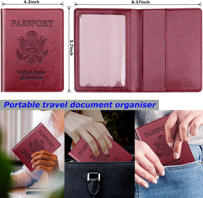 Rose Gold & Gray Passport Holder for Travel, Passport Wallet Cover Case for Family Women Men Cruise Essentials, Travel Must Haves Passports Book Protector
