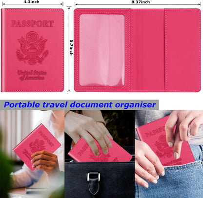 Rose Gold & Gray Passport Holder for Travel, Passport Wallet Cover Case for Family Women Men Cruise Essentials, Travel Must Haves Passports Book Protector