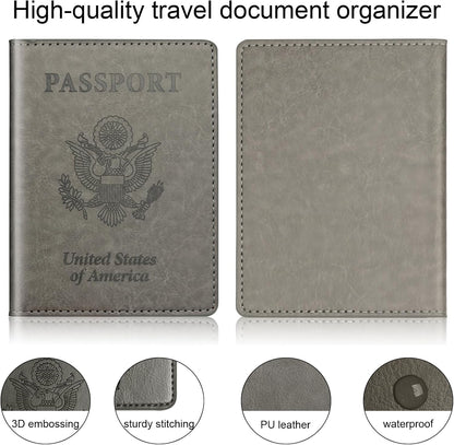 Rose Gold & Gray Passport Holder for Travel, Passport Wallet Cover Case for Family Women Men Cruise Essentials, Travel Must Haves Passports Book Protector