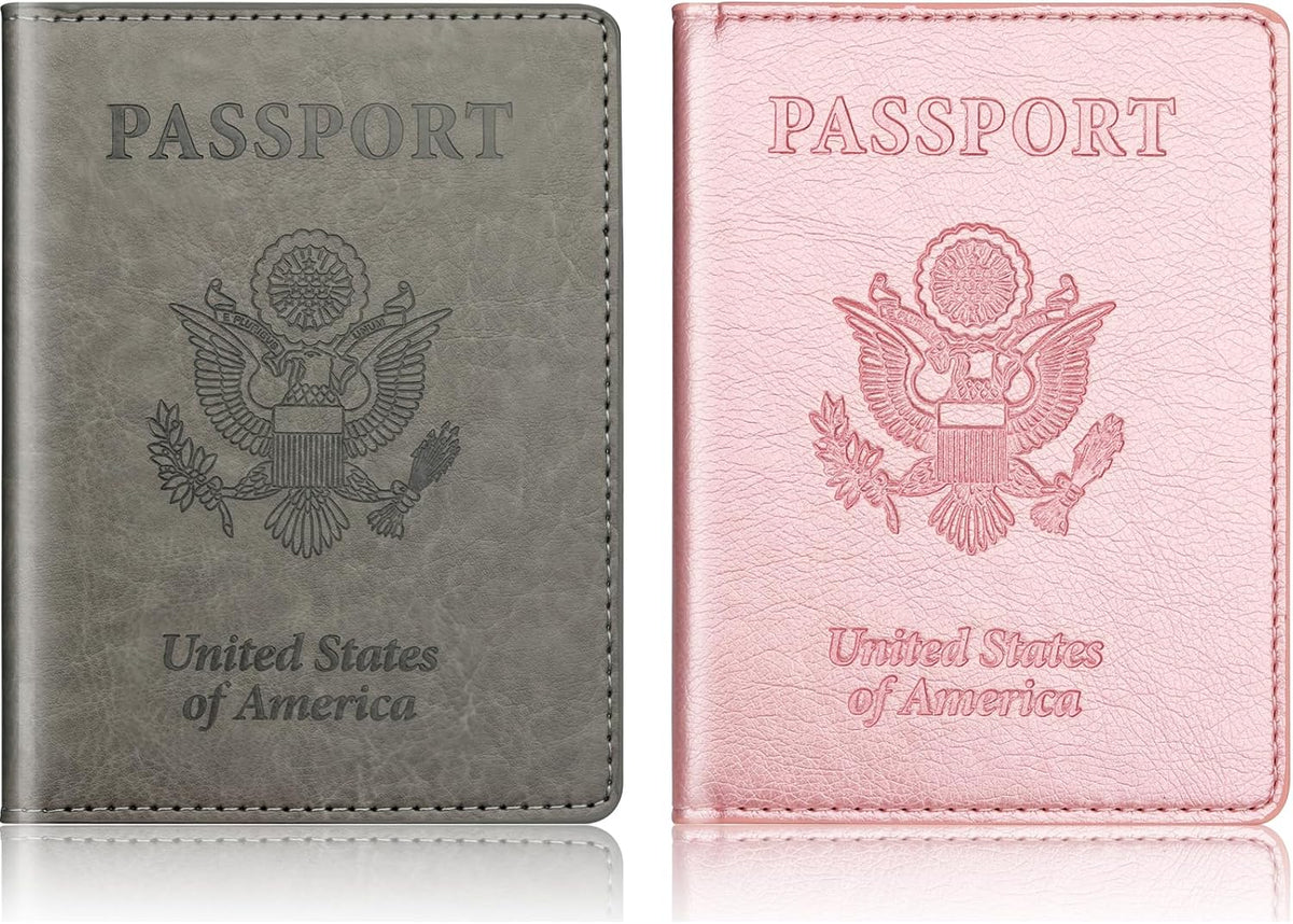 Rose Gold & Gray Passport Holder for Travel, Passport Wallet Cover Case for Family Women Men Cruise Essentials, Travel Must Haves Passports Book Protector