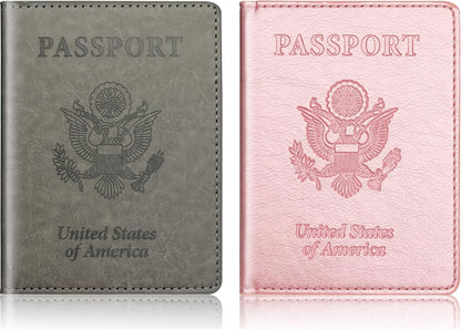 Rose Gold & Gray Passport Holder for Travel, Passport Wallet Cover Case for Family Women Men Cruise Essentials, Travel Must Haves Passports Book Protector