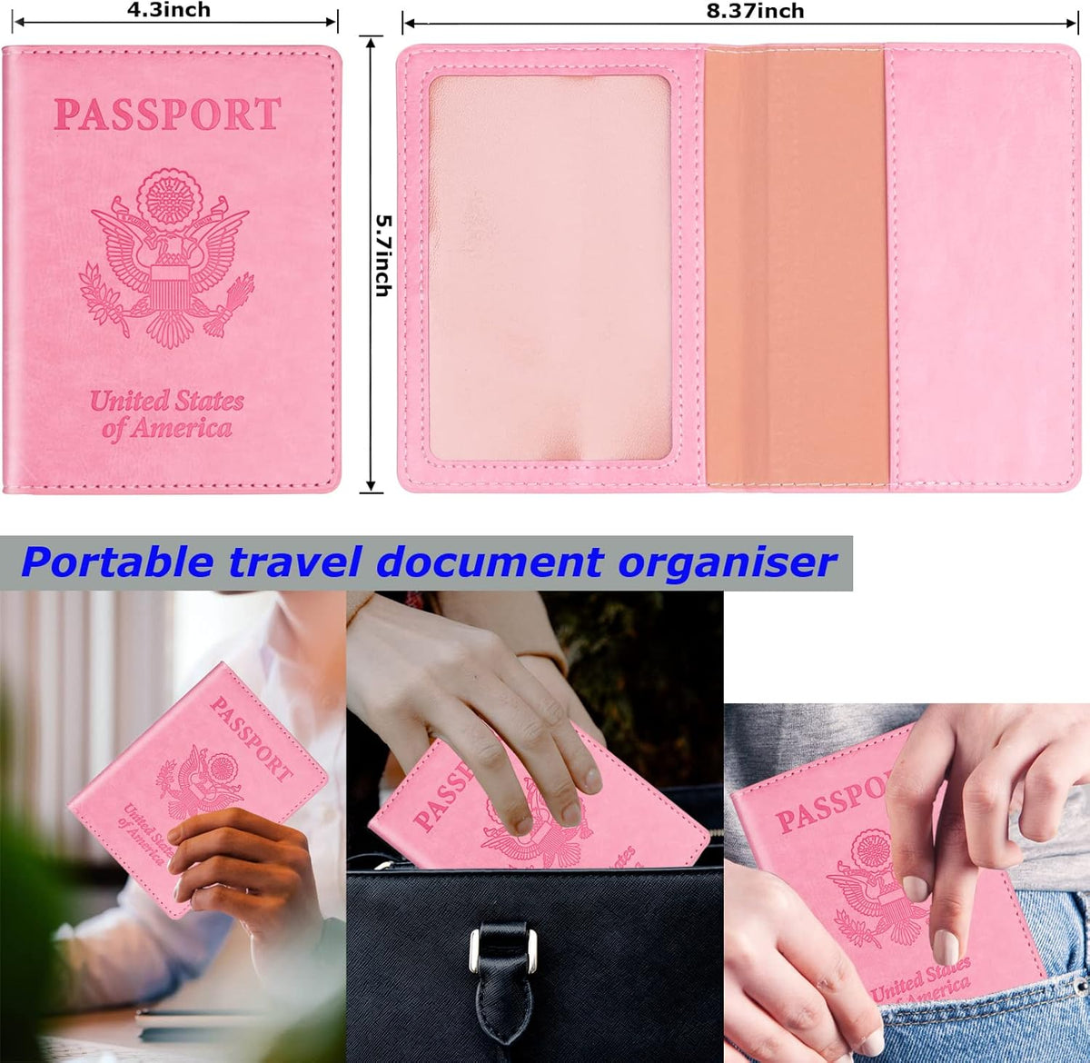 Rose Gold & Gray Passport Holder for Travel, Passport Wallet Cover Case for Family Women Men Cruise Essentials, Travel Must Haves Passports Book Protector