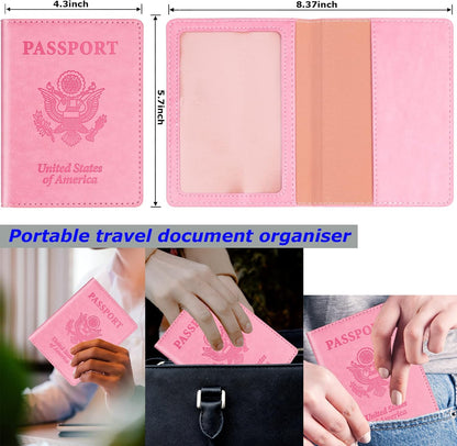 Rose Gold & Gray Passport Holder for Travel, Passport Wallet Cover Case for Family Women Men Cruise Essentials, Travel Must Haves Passports Book Protector