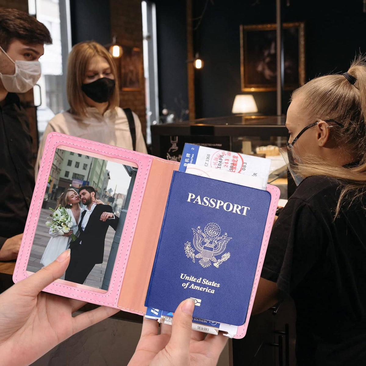 Rose Gold & Gray Passport Holder for Travel, Passport Wallet Cover Case for Family Women Men Cruise Essentials, Travel Must Haves Passports Book Protector
