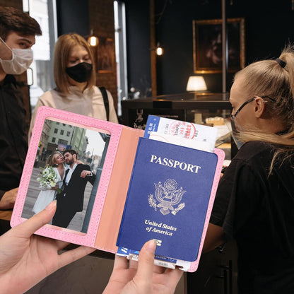 Rose Gold & Gray Passport Holder for Travel, Passport Wallet Cover Case for Family Women Men Cruise Essentials, Travel Must Haves Passports Book Protector