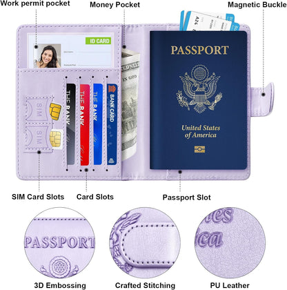 Rose Gold & Gray Passport Holder for Travel, Passport Wallet Cover Case for Family Women Men Cruise Essentials, Travel Must Haves Passports Book Protector