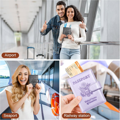 Rose Gold & Gray Passport Holder for Travel, Passport Wallet Cover Case for Family Women Men Cruise Essentials, Travel Must Haves Passports Book Protector