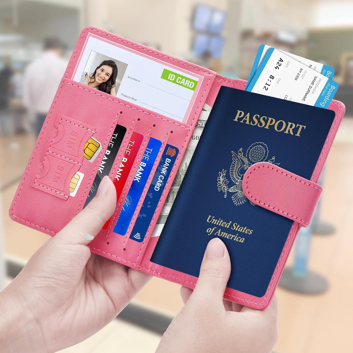 Rose Gold & Gray Passport Holder for Travel, Passport Wallet Cover Case for Family Women Men Cruise Essentials, Travel Must Haves Passports Book Protector