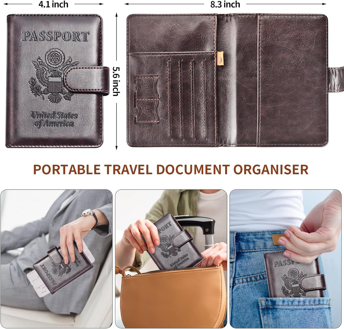 Rose Gold & Gray Passport Holder for Travel, Passport Wallet Cover Case for Family Women Men Cruise Essentials, Travel Must Haves Passports Book Protector