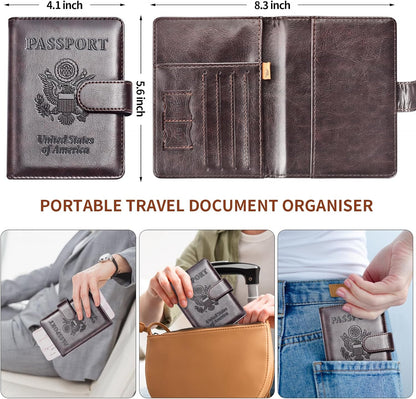 Rose Gold & Gray Passport Holder for Travel, Passport Wallet Cover Case for Family Women Men Cruise Essentials, Travel Must Haves Passports Book Protector
