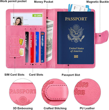 Rose Gold & Gray Passport Holder for Travel, Passport Wallet Cover Case for Family Women Men Cruise Essentials, Travel Must Haves Passports Book Protector
