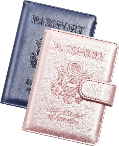 Rose Gold & Gray Passport Holder for Travel, Passport Wallet Cover Case for Family Women Men Cruise Essentials, Travel Must Haves Passports Book Protector