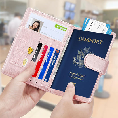 Rose Gold & Gray Passport Holder for Travel, Passport Wallet Cover Case for Family Women Men Cruise Essentials, Travel Must Haves Passports Book Protector