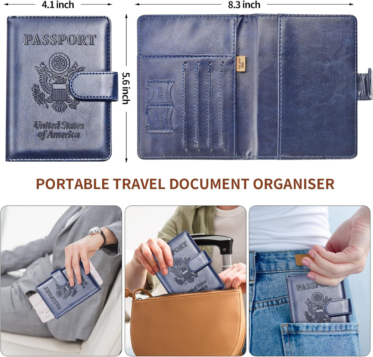 Rose Gold & Gray Passport Holder for Travel, Passport Wallet Cover Case for Family Women Men Cruise Essentials, Travel Must Haves Passports Book Protector