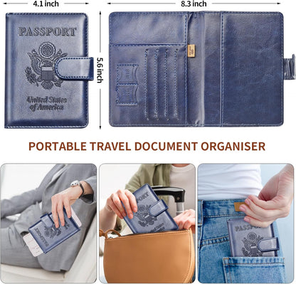 Rose Gold & Gray Passport Holder for Travel, Passport Wallet Cover Case for Family Women Men Cruise Essentials, Travel Must Haves Passports Book Protector