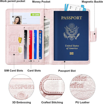 Rose Gold & Gray Passport Holder for Travel, Passport Wallet Cover Case for Family Women Men Cruise Essentials, Travel Must Haves Passports Book Protector