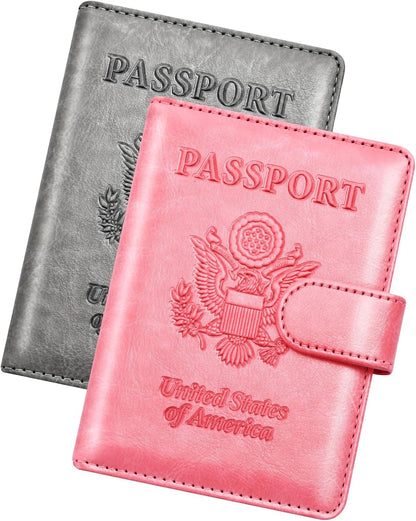 Rose Gold & Gray Passport Holder for Travel, Passport Wallet Cover Case for Family Women Men Cruise Essentials, Travel Must Haves Passports Book Protector