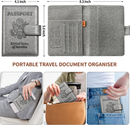 Rose Gold & Gray Passport Holder for Travel, Passport Wallet Cover Case for Family Women Men Cruise Essentials, Travel Must Haves Passports Book Protector