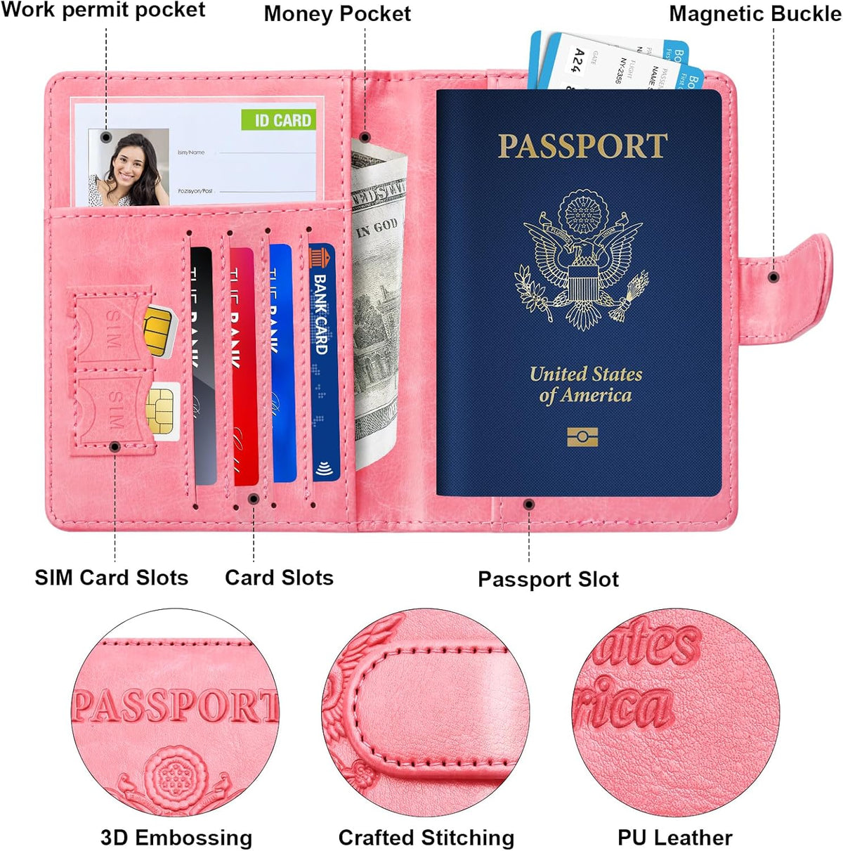 Rose Gold & Gray Passport Holder for Travel, Passport Wallet Cover Case for Family Women Men Cruise Essentials, Travel Must Haves Passports Book Protector