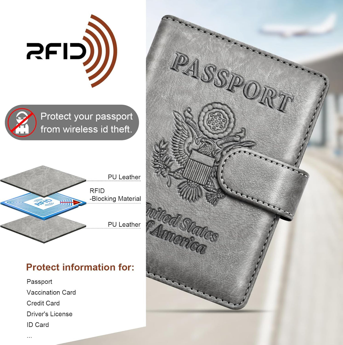 Rose Gold & Gray Passport Holder for Travel, Passport Wallet Cover Case for Family Women Men Cruise Essentials, Travel Must Haves Passports Book Protector