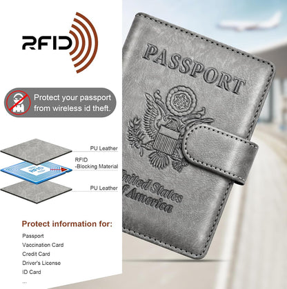 Rose Gold & Gray Passport Holder for Travel, Passport Wallet Cover Case for Family Women Men Cruise Essentials, Travel Must Haves Passports Book Protector